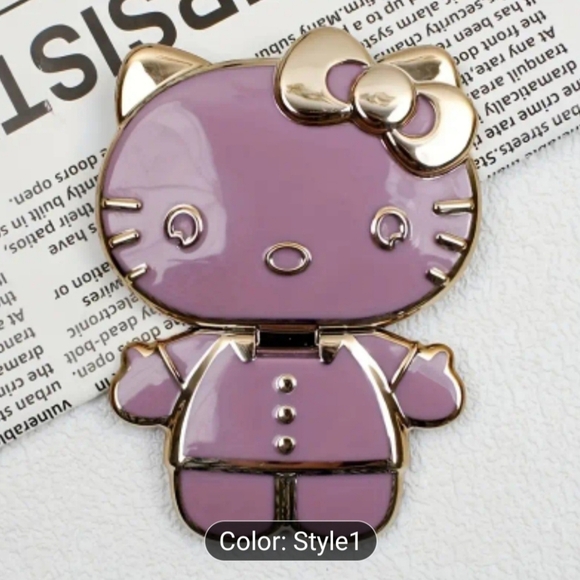 Hello Kitty Rotatable Folding Phone Stand Mirror - Purple Pink - Picture 1 of 4